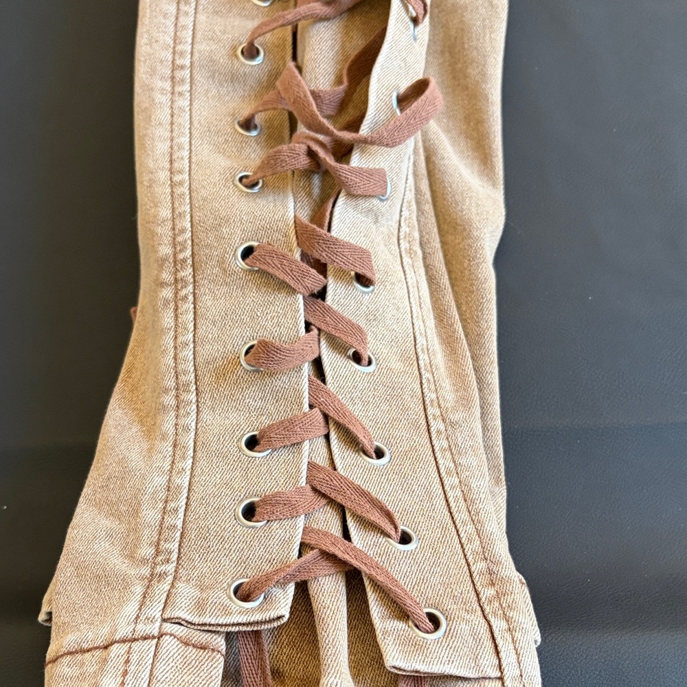 NWT Rise Supply Co Tan Full Side Lace-Up Flare Jeans Y2K Size 1 - Picture 13 of 13